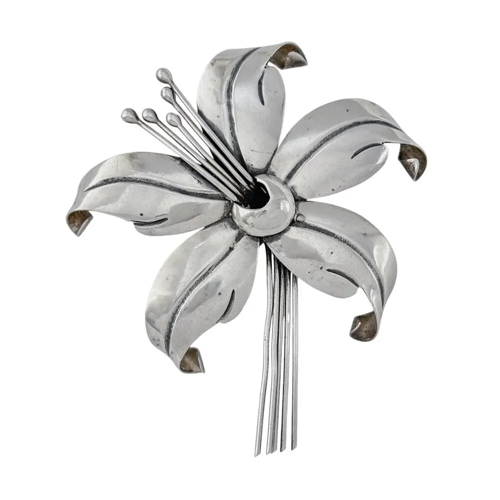 Vintage Maricela Taxco 950 Silver Lily Flower Brooch